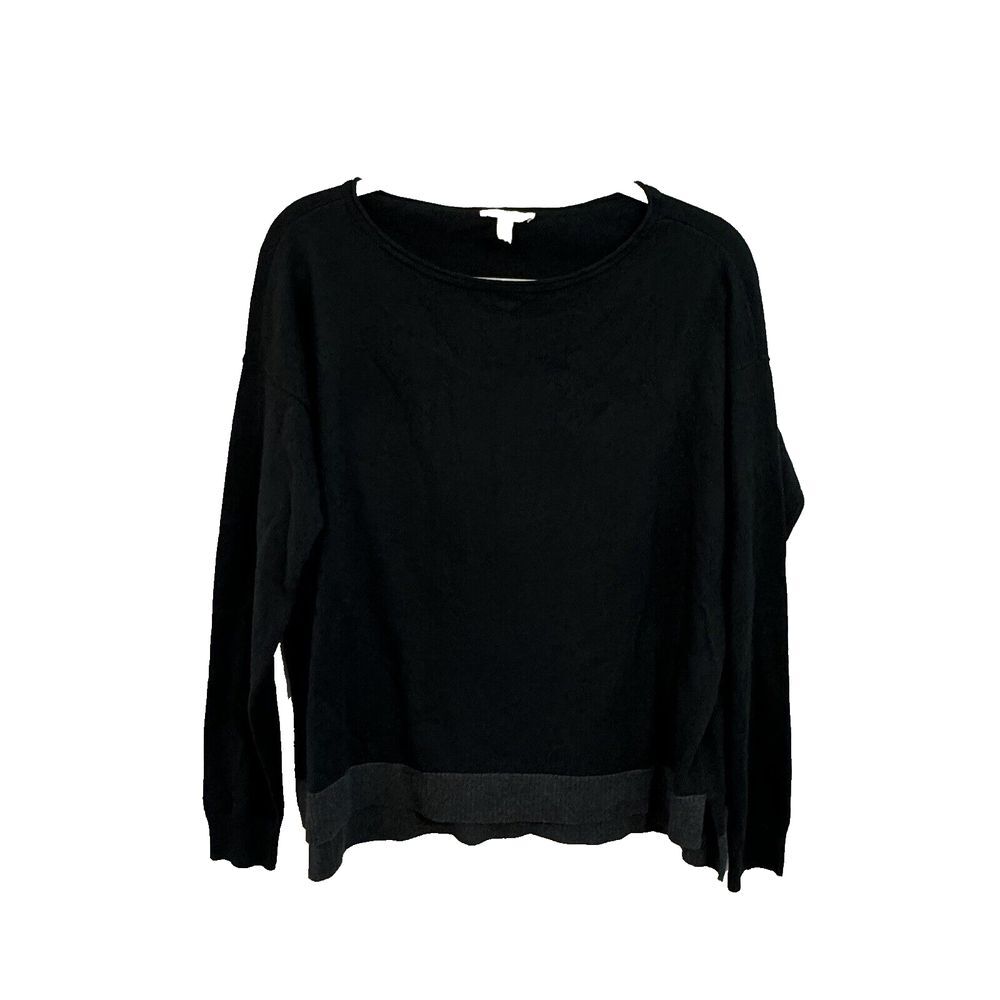 Eileen Fisher Sweater Womens Small Black Gray Band Knit Basic Neutral Minimalist